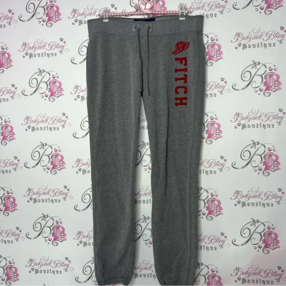 Abercrombie & fitch jogger sweatpants grey with  red logo on leg vintage Y2K - Picture 2 of 8